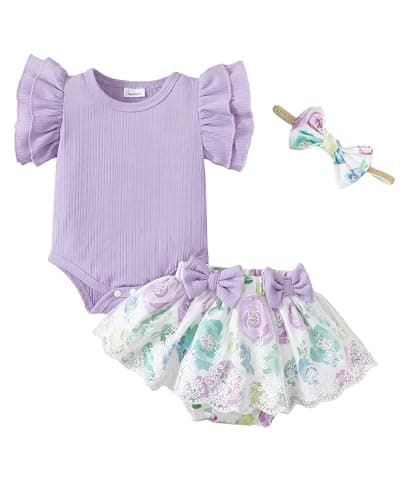 Mioglrie Preemie Clothes Girl Newborn Girl Outfits Infant Baby Girl Clothes Summer Baby Girl Outfits Purple Floral Dress Baby Girls' Clothing - Image 1