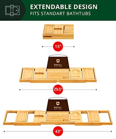 ROYAL CRAFT WOOD Bathtub Tray Caddy for Tub, Bamboo Bath Shelf, Premium Foldable Wood Bath Table, Expandable Bathtub & Bathroom Accessories, New Home Gifts for Mom, Housewarming, Anniversary, Wedding - Image 6