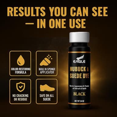 Eagle Nubuck & Suede Dye Black with Applicator & 3-Way Suede Brush - Suede Color Restorer for Shoes, Boots, Jackets, Purses & More - Black Suede Dye & Conditioner - Image 6