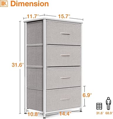 ODK Dresser for Bedroom with 4 Storage Drawers, Small Dresser Chest of Fabric Drawers with Sturdy Steel Frame, Wood Top, Light Grey - Image 3