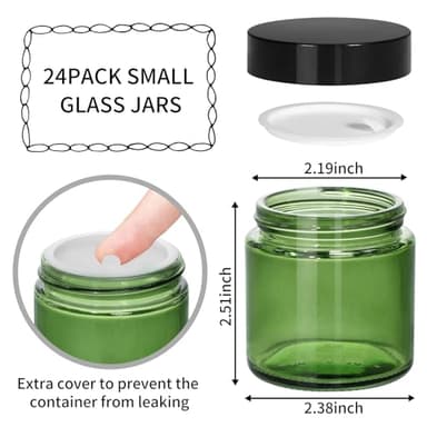 KEYWING 4oz Small Glass Jars with Black Lids, 24 Pack Green Cosmetic Containers Round Glass Jar with Inner Liners for Lotions, Cream, Powders and Ointments - Image 2