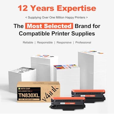 v4ink Compatible TN830XL Toner Cartridge Ink for Brother HL-L2460DW Printer Replacement for TN830XL TN830 TN-830 Toner Set for DCP-L2640DW HL-L2405W HL-L2400D MFC-L2820DW HL-L2480DW Printer (2 Black) - Image 7