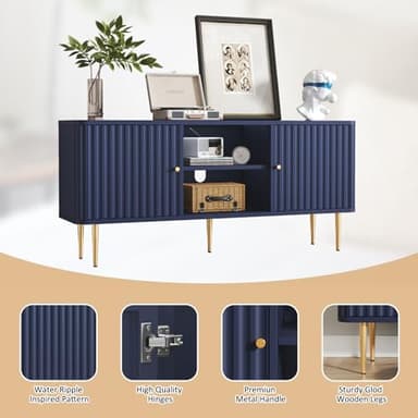 ARTPOWER 55” Fluted TV Stand, Mid Century Modern Blue TV Stand for 55/60/65 inch TV, Entertainment Center with Storage, Television Stands, TV Console, Media Console for Living Room, Bedroom (Blue) - Image 6