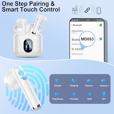Wireless Earbuds, Bluetooth Headphones 5.4 with ENC Noise Cancelling Mics, 30H Bluetooth Ear buds 3D Bass with LED Display Charging Case, IP7 Waterproof Wireless Earphones for Android, iOS, Pearlwhite - Image 7
