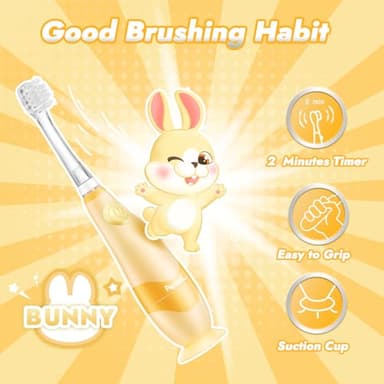 Papablic Toddler Sonic Electric Toothbrush Kids for Ages 1-3 Years, Baby Electric Toothbrush with Cute Rabbit Cover and Smart LED Timer, 2 Brush Heads (Bunny) - Image 5