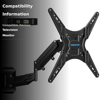 MOUNTUP Height Adjustable TV Wall Mount for 26-55 Inch TVs, Gas Spring Full Motion Articulating TV Bracket with Smooth Swivel Tilt & Safe Corner Installation, 400x400mm VESA, 11-66 lbs, Matte Black - Image 3