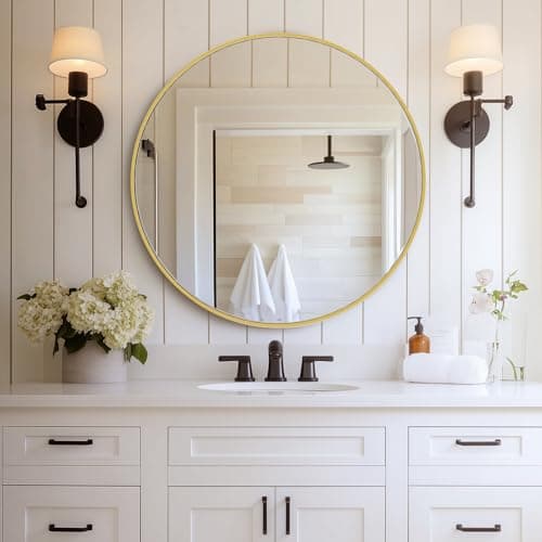 DUMOS Gold Circle Mirror for Wall 30 inch, Bathroom Round Mirror for Over Sink, Bathroom, Entryway, Bedroom, Vanity - Image 1