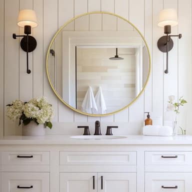 DUMOS Gold Circle Mirror for Wall 30 inch, Bathroom Round Mirror for Over Sink, Bathroom, Entryway, Bedroom, Vanity - Image 1