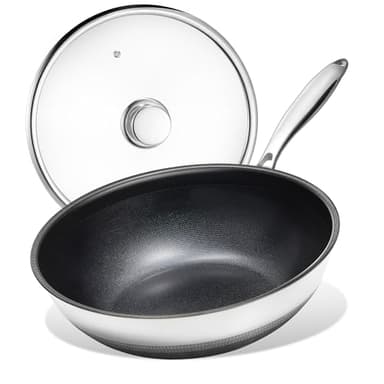 KITEXPERT Non Stick Wok Pan with Lid,12" Titanium Ceramic Pan Nonstick Stainless Steel Stir-fry Pans, PFAS PFOA & PTFE Free, Quick-Cool Handle, Dishwasher & Oven Safe, Compatible with All Cooktops - Image 1