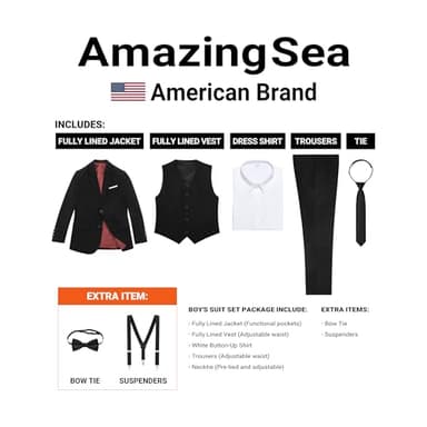 AmazingSea Boys Suit Black Slim Fit Formal Boys Suits Set Kids Suit Toddlers Youth Teen Boys Tuxedos Suit Size 12 - Image 2