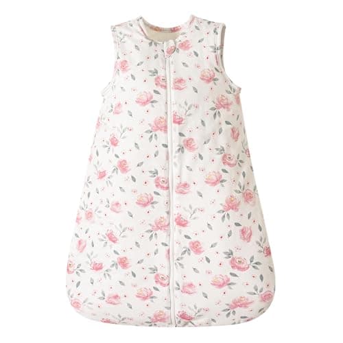 PHF 100% Cotton Baby Sleep Sack 0-6 Months, 2.5 TOG Winter Baby Wearable Blanket with 2-Way Zipper, Warm Comfy Quilted Sleeping Bags, Infant Sleeping Sack for Newborn Girls, Small Size, Pink Floral - Image 1