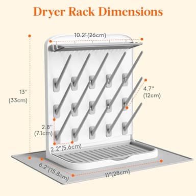 Lifewit Large Baby Bottle Drying Rack with Drain Mat, 15 Hooks Vertical Rack Dryer with Removable Pacifiers Box, Drip Tray, Space Saving Countertop Holder Organizer for Weighted Straws, Pump Parts - Image 3