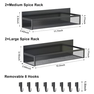 Aufworld Magnetic Spice Rack for Refrigerator, 4 Pack Magnetic Shelf, Fridge Magnet Organizer with Moveable 8 Hooks, Magnetic Fridge Shelf for Kitchen Organization and Storage (4 Pack) - Image 2