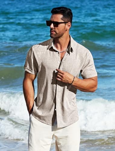 MAPICK Men's Dress Linen Shirts Short Sleeve Button Down Stylish Shirt Summer Casual Clothes Vacation Beach Tops(Slate Grey,Large) - Image 4