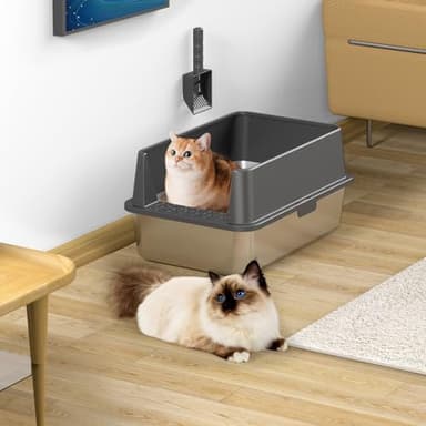 2PACK Stainless Steel Cat Litter Box with High Sides Lid, Extra Large XL Litter Box for Big Cats, Metal Kitty Litter Boxes with Anti-Leakage Enclosure,Non-Stick,Odorless,Scoop Included - Image 7