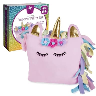 Pinwheel Crafts Unicorn Pillow Kit - DIY Arts and Crafts for Kids Ages 6 7 8-12+ Years, No Sewing Kit for Kids, Unicorn Pink Pillow Craft Kits for Birthday, Christmas Gifts for Girls - Image 1