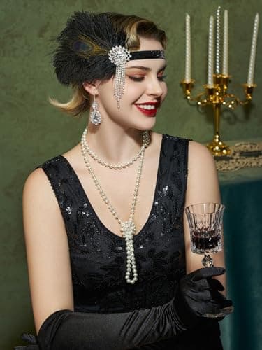 SWEETV 1920s Flapper Accessories for Women, Roaring 20s Flapper Headpiece Great Gatsby Costume Accessories Set for Women - Image 2