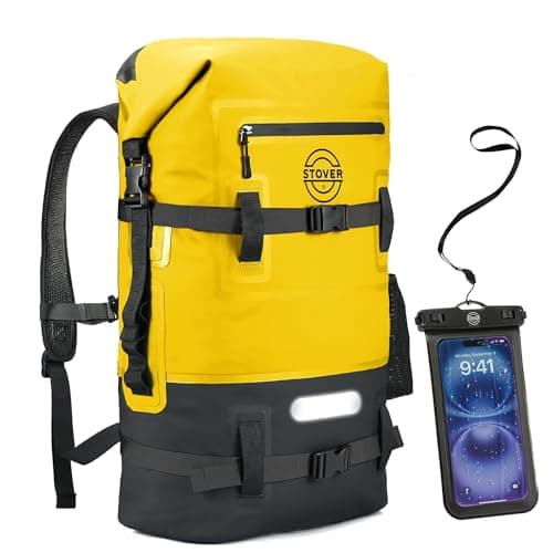 STOVER 5/10/25/30/40/55L Waterproof Dry Backpack & Phone Case- Large Floating Dry Bag for Kayaking, Travel, Hiking, Fishing, Camping, Motorcycles & Beach, Heavy-Duty Roll Top Men/Women (Yellow) - Image 1