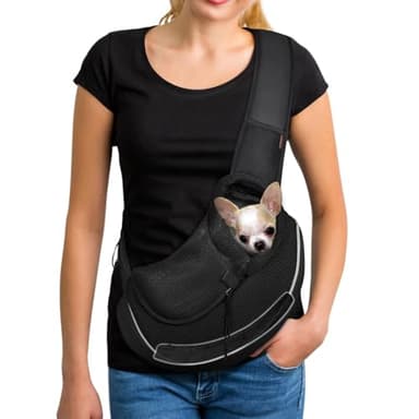 YUDODO Pet Sling Carrier for Small Dogs & Cats – Hands-Free Puppy Carrier with Safety Hook, Large Zipper Pocket, Soft Breathable Mesh, Adjustable Strap & Reflective Strip (Black 3.0 M) - Image 1