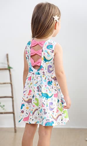 Popshion Girls' Dinosaur Dress - Toddler Sleeveless Summer Dress - White/1300 - 2-3T - Image 5