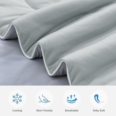 EASELAND Cooling Comforter King, Cold Touch Fabric Absorbs Body Heat, Double-Sided Cool Design Soft Fluffy Cooling Blanket for Night Sweats Hot Sleeper (Grey, King(108"x90")) - Image 2