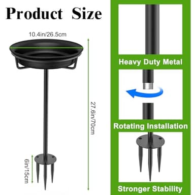 VeyFolzin.st Bird Baths for Outdoors, Detachable Birdbaths for The Garden Clearance, Freestanding Bird Baths for Outdoors Heavy Duty, Bird Bath Bowl Spa & Birdfeeder with Metal Stake Stand (Black) - Image 2