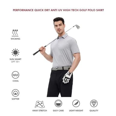 Mens Golf Shirts Moisture Wicking Dry Fit Short Sleeve Performance Sport Stripe Golf Polo Shirts for Men - Image 5