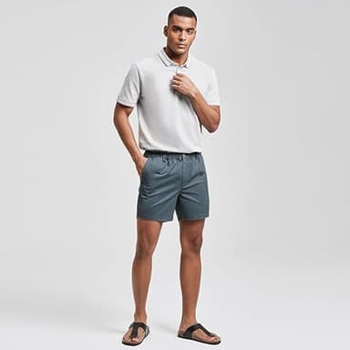 maamgic Men's Classic-fit 5.5" Cotton Casual Shorts Elastic Waistband with Multi-Pocket Daily Wear Walking Summer Outfit Cyan Grey 31 - Image 8