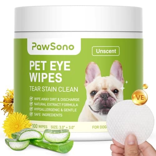 PawSono Eye Wipes for Dogs & Cats, Hypoallergenic Dog Eye Wipes Cleaner, Natural Cleaning Grooming Pet Wipes Gently Remove Tear Stain, Eye Debris, Discharge, Mucus, Non-Irritating, Unscent, 100 pcs - Image 1