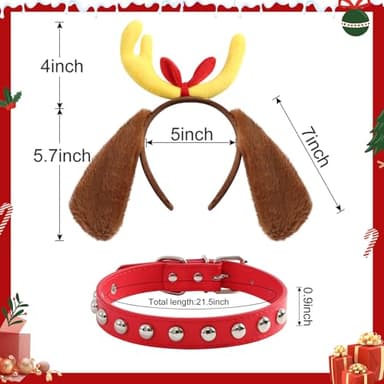Obavioy Deer Antler Dog Ears Headband Red Collar Choker for Adult Christmas Halloween Costume Accessories for Max - Image 2