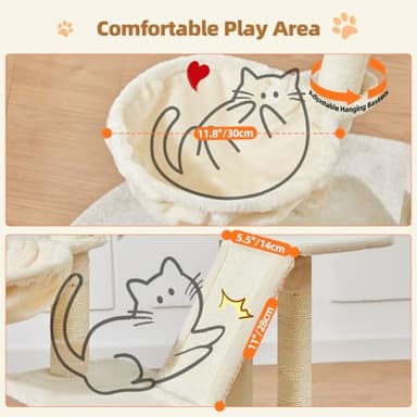 Taoqimiao Cat Tree,38.5-Inch Cat Tower for Indoor Cats,Suitable for Kittens with Luxurious cat condo with Adjustable Baskets and Luxurious Perch Beige MS029SM - Image 5