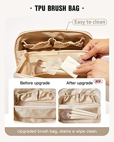 EACHY Travel Makeup Bag, Large Capacity Cosmetic Bags for Women, Waterproof Portable Open Flat Toiletry Bag Make up Bag with Divider and Handle (Checkered-White, Medium) - Image 3