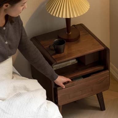 Vadisun Walnut Nightstand Set of 2, Solid Wood Nightstand with Drawers and Open Storage Shelf, Mid Century Modern Nightstands, Wood End Table for Bedroom, Walnut Bedside Table Set of 2(23.23" H) - Image 2