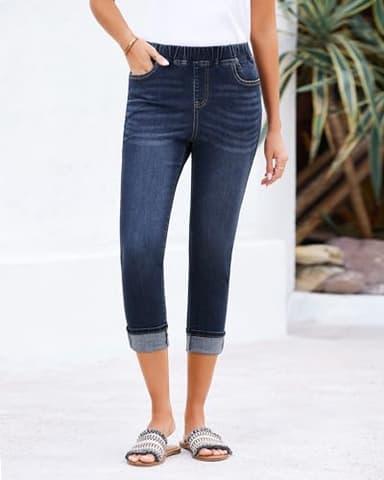 GRAPENT Trouser Jeans Western Womens Clothing High Waisted Capris for Women Crop Pants Women's Wear to Work Pants & Capris Work Jeans for Women Color Nightfall Blue Size XL X-Large - Image 2