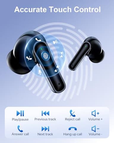 HUIFU Wireless Earbuds, Bluetooth Ear Buds Headphones, 40H Long Playtime, Stereo Deep Bass, LED Power Display, IPX7, Lightweight in Ear Earphone with Mic for iPhone Android Phone - Image 4