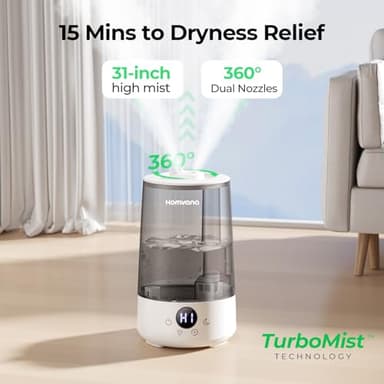 Homvana Humidifiers for Bedroom Home, 3.6 L Cool Mist Top-Fill 34H Super Long Time, Quiet 23dB, Baby Humidifier, Oil Diffuser for Large Room, Plants, Nursery, Office BPA FREE, 7 Color Light Ultrasonic - Image 2