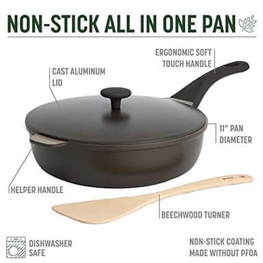 Goodful All-in-One Pan, Multilayer Nonstick, High-Performance Cast Construction, Multipurpose Design Replaces Multiple Pots and Pans, Dishwasher Safe Cookware, 11-Inch, 4.4-Quart Capacity, Graphite - Image 4