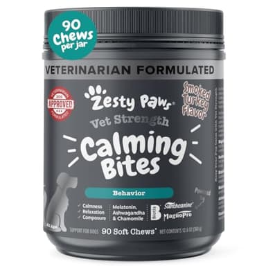 Zesty Paws Vet Strength Calming Chews for Dogs - for Everyday Stress, Relaxation, Composure, and Separation Smoked Turkey 90 Count - Image 1