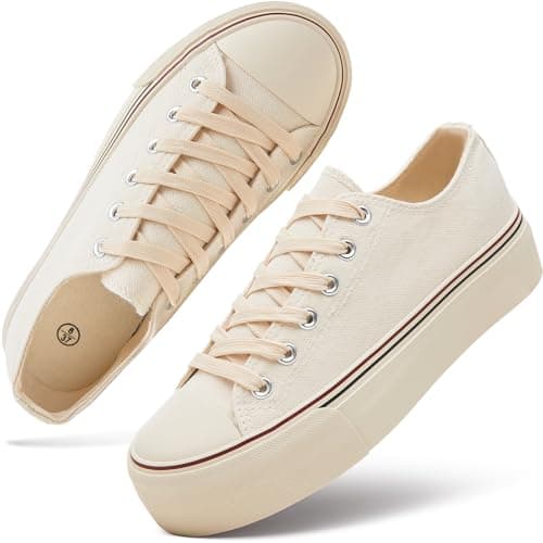 hash bubbie Platform Sneakers for Women White Platform Shoes Low Top Tennis Shoes Non Slip Black Fashion Canvas Sneakers(Beige.US11) - Image 1