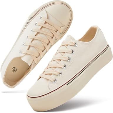 hash bubbie Platform Sneakers for Women White Platform Shoes Low Top Tennis Shoes Non Slip Black Fashion Canvas Sneakers(Beige.US11) - Image 1
