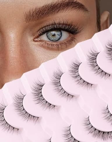 Onlyall Natural Lashes Wispy Lashes Natural Look False Eyelashes Natural Flared Eyelashes False Eye Lashes Soft Fluffy Lashes 7 Pairs D1 Natural (6-13MM) - Image 1