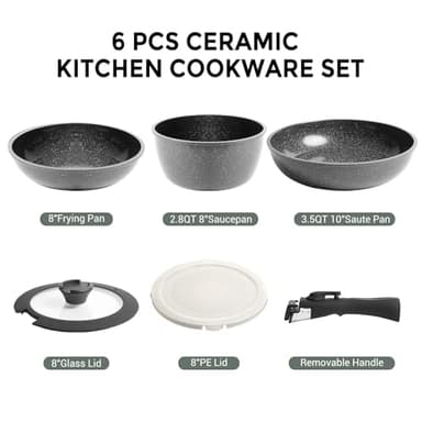 ZHANG XIAO QUAN SINCE 1628 Pots and Pans Set Non Stick, Black Pots and Pans Set, 6PCS Aluminium Oven Safe Cookware Set, PTFE/PFAS/PFOA Free Cookware, Non Stick Pots and Pan Set Detachable Handle - Image 2