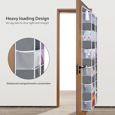 Univivi Over the Door Organizer, 6 Tiers Behind Door Storage with Clear Deep Pockets Hanging Organizer for Closet, Bedroom, Nursery, Bathroom and Sundries (Grey) - Image 5