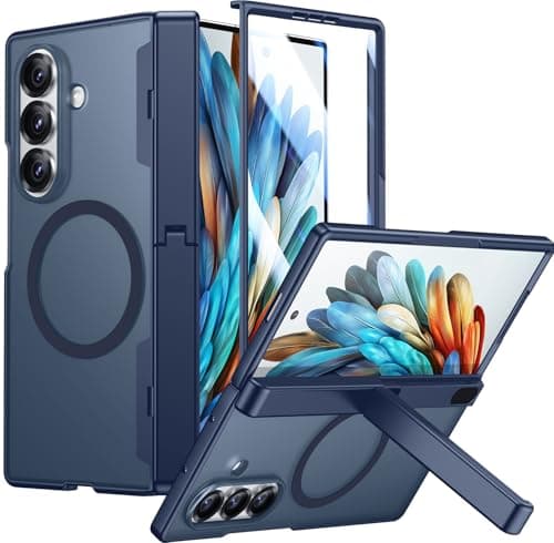 Temdan Magnetic for Samsung Galaxy Z Fold 7 Case,[Compatible with MagSafe][Built-in HD Screen Protector&Invisible Kickstand][Hinge Protection]Translucent Matte Shockproof Phone Case for Z Fold 7,Blue - Image 1