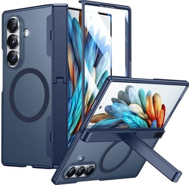 Temdan Magnetic for Samsung Galaxy Z Fold 7 Case,[Compatible with MagSafe][Built-in HD Screen Protector&Invisible Kickstand][Hinge Protection]Translucent Matte Shockproof Phone Case for Z Fold 7,Blue - Image 1