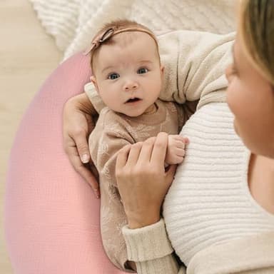 Nursing Pillow Cover - 2-Pack Muslin Cotton Removable Covers for Breastfeeding Pillows, Ultra-Soft Baby Feeding Pillowcase for Newborns, Fits 22.5"x18" Pillows (Pink & Cream) - Image 5
