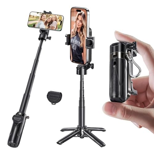 MAGIC JOHN Phone Tripod, Portable Selfie Stick, Pocket Size Selfie Stick for iPhone, Tripod for Phone with Wireless Detachable Remote Control for Photograph, Live Streaming, Video Recording - Image 1