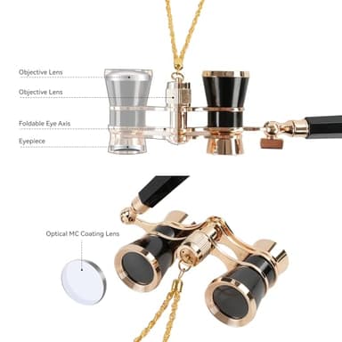3X25 Opera Glasses for Women with Adjustable Handle & Chain,BK9 Optical Lens, Vintage Compact Mini Theater Binoculars Adults Kids in Opera Musical Concert-Black - Image 6