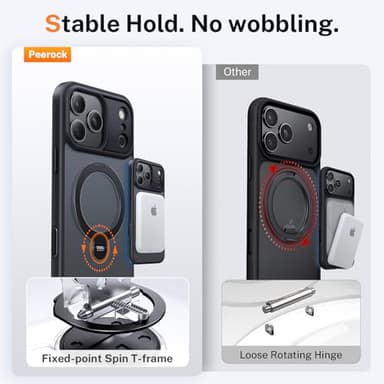 Peerock for iPhone 17 Pro Max Case: with 360° Spin Magnetic Stand, Camera Control Button, Fit for MagSafe, Military Drop Protective Slim Phone Cover for 17 ProMax with Ring Kickstand, 6.9", Black - Image 6