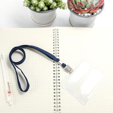 100Pcs Clear Plastic Horizontal Name Tags Badge ID Card Holders and 100Pcs Lanyards with Clip (Navy Blue) - Image 6